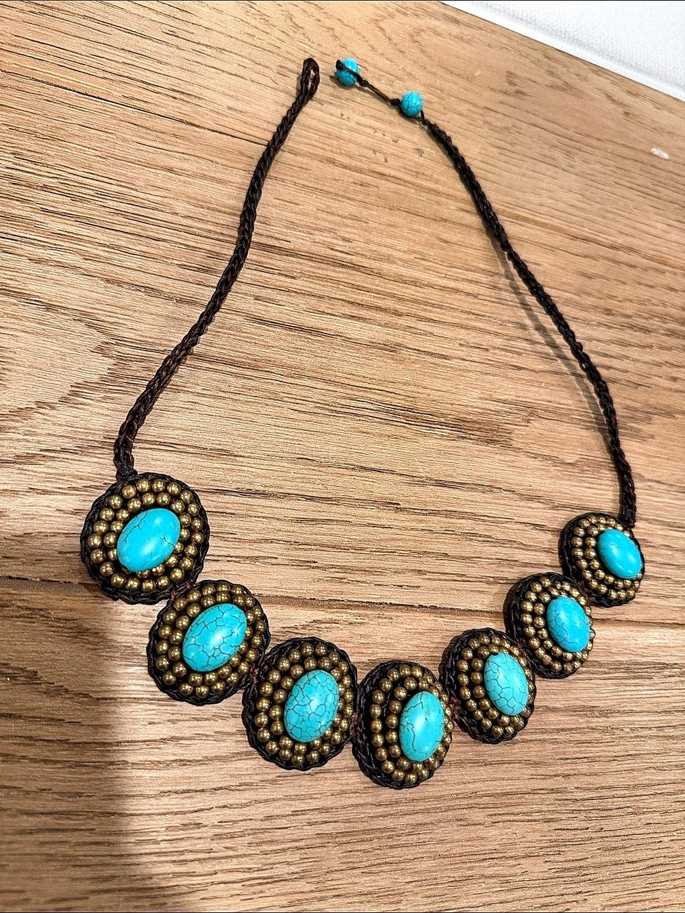 Vintage Turquoise Statement Necklace in Blue & Brown 22-23 inches